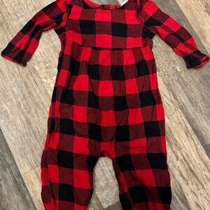 GAP Red and Black Checkered Christmas Baby Romper